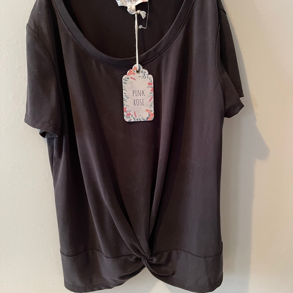 PINK ROSE Black Twist Hem top size Large NWT